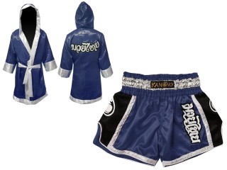 Muay Thai Set - Custom Muay Thai Robe + Muay Thai Shorts : Navy