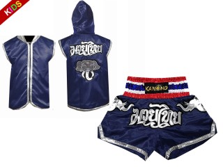 Muay Thai Set for kids - Custom Boxing Hoodie + Muay Thai Shorts : Navy Elephant