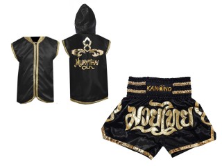 Custom Muay Thai Hoodies + Custom Muay Thai Shorts : Black Lai Thai