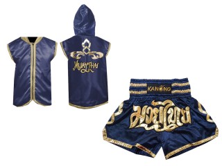 Custom Muay Thai Hoodies + Custom Muay Thai Shorts : Navy Lai Thai