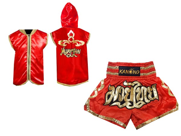 Custom Muay Thai Hoodies + Custom Muay Thai Shorts : Red Lai Thai