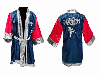 Customize  Muay Thai Boxing Robe: Blue/Red Boxer