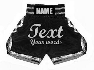 Custom Boxing Shorts : KNBSH-023-Black-Silver