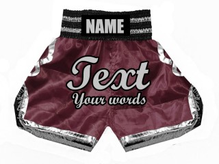 Custom Boxing Shorts : KNBSH-023-Maroon-Silver