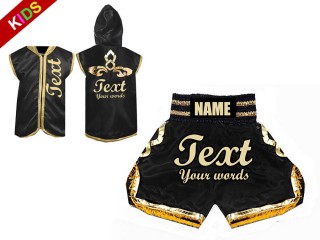 Custom Boxing Hoodies + Custom Boxing Shorts for Kids : Black/Gold