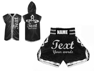 Personalized Boxing Hoodies + Custom Boxing Shorts : Black/Silver