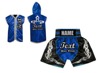 Personalized  Boxing Hoodies + Custom Boxing Shorts : Blue