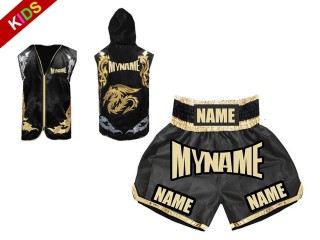 Custom Boxing Hoodies + Custom Boxing Shorts for Kids : Black