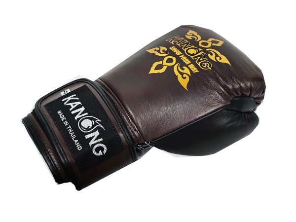 Kanong Real Leather Muay Thai Boxing Gloves : Brown/Black