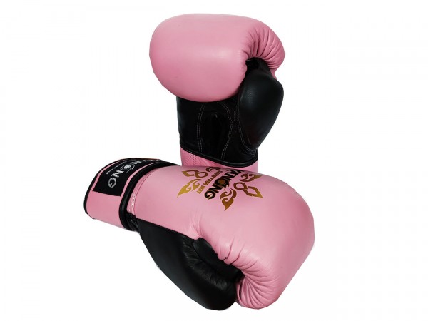 Kanong Real Leather Muay Thai Boxing Gloves : Pink/Black