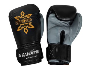 Kanong Real Leather Muay Thai Boxing Gloves : Black/White