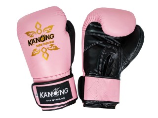 Kanong Real Leather Muay Thai Boxing Gloves : Pink/Black