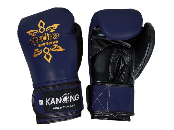 Kanong Real Leather Muay Thai Boxing Gloves : Navy/Black