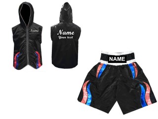 Custom Boxing Hoodies + Custom Boxing Shorts : Black with Stripes