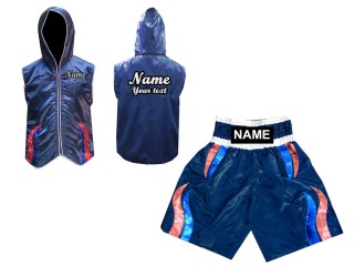 Custom Boxing Set - Hoodie + Boxing Shorts : Navy with Stripes