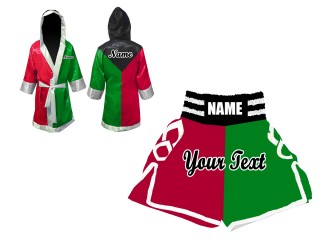 Custom Boxing Robe + Custom Boxing Shorts : Black/Green/Red