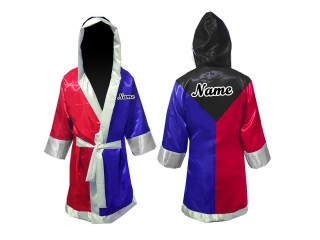 Customize Muay Thai Boxing Robe outfit  : KNFIR-001-BlackBlueRed