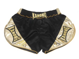 Kanong Woman Retro Muay Thai Shorts : KNSRTO-201-Black-Gold