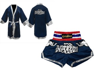 Muay Thai Souvenir - Custom Muay Thai Robe + Muay Thai Shorts : Set-125-Robe-Navy