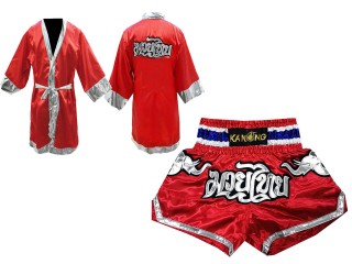 Muay Thai Set - Custom Muay Thai Robe + Muay Thai Shorts : Set-125-Robe-Red
